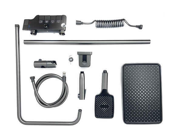 Душевая система SANTREK AQUA-1295 PRESTIGE (SAP-1295)  шар. d-28 с верхним душем, смесителем, гигиен лейкой (оруж сталь)