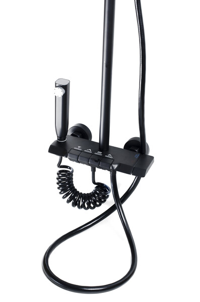 Душевая система SANTREK AQUA-1300 PRESTIGE (SAP-1300)  шар. d-28 с верхним душем, смесителем, гигиен лейкой (черный)