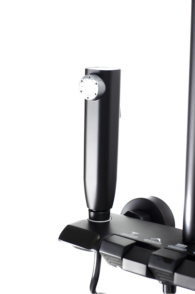 Душевая система SANTREK AQUA-1300 PRESTIGE (SAP-1300)  шар. d-28 с верхним душем, смесителем, гигиен лейкой (черный)