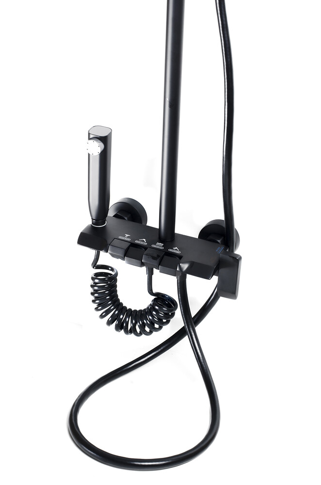 Душевая система SANTREK AQUA-1300 PRESTIGE (SAP-1300)  шар. d-28 с верхним душем, смесителем, гигиен лейкой (черный)