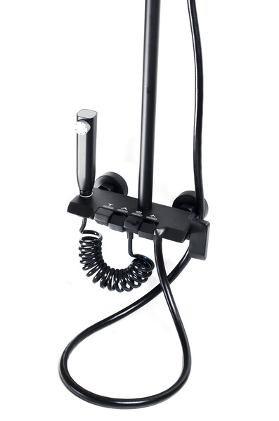 Душевая система SANTREK AQUA-1300 PRESTIGE (SAP-1300)  шар. d-28 с верхним душем, смесителем, гигиен лейкой (черный)