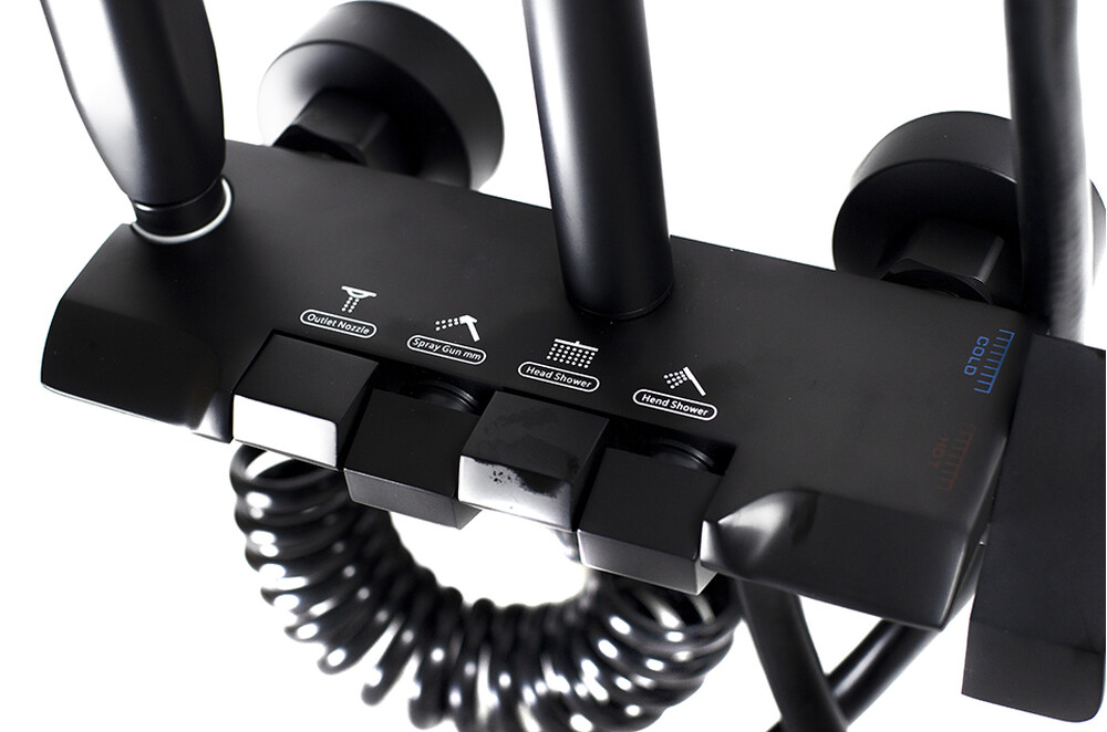 Душевая система SANTREK AQUA-1300 PRESTIGE (SAP-1300)  шар. d-28 с верхним душем, смесителем, гигиен лейкой (черный)