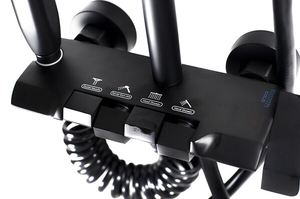 Душевая система SANTREK AQUA-1300 PRESTIGE (SAP-1300)  шар. d-28 с верхним душем, смесителем, гигиен лейкой (черный)