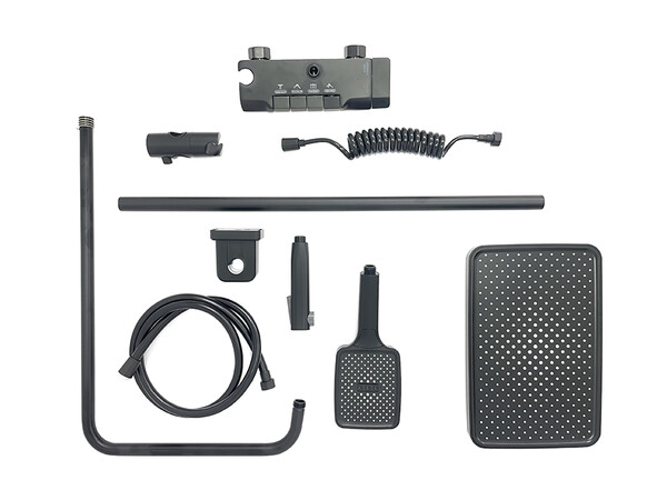 Душевая система SANTREK AQUA-1300 PRESTIGE (SAP-1300)  шар. d-28 с верхним душем, смесителем, гигиен лейкой (черный)