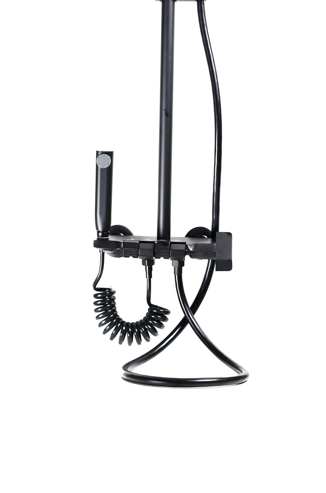 Душевая система SANTREK AQUA-1300 PRESTIGE (SAP-1300)  шар. d-28 с верхним душем, смесителем, гигиен лейкой (черный)