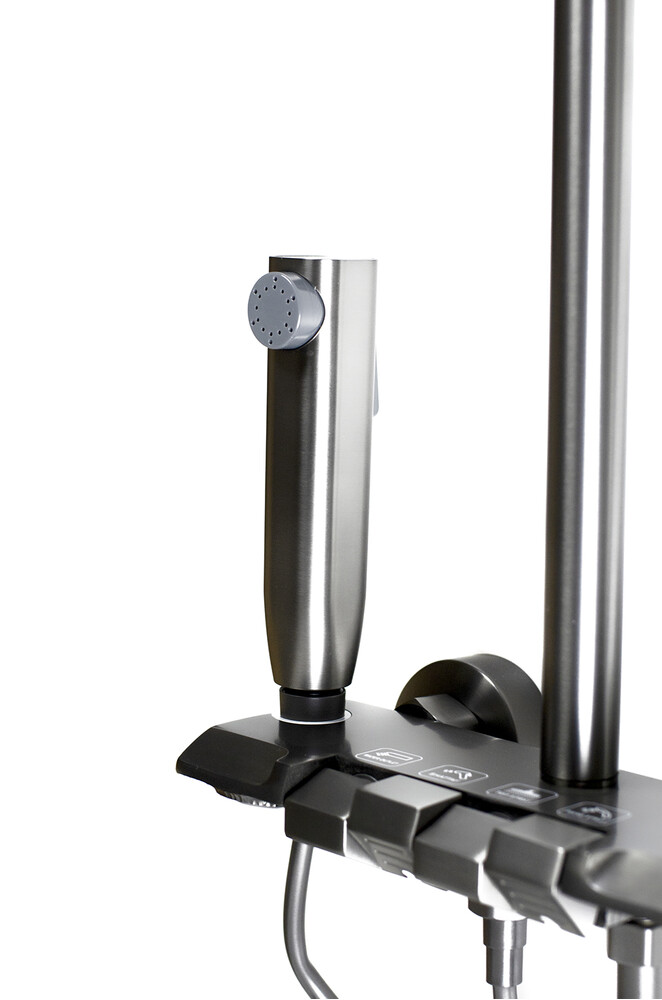 Душевая система SANTREK AQUA-1305 PRESTIGE (SAP-1305)  шар. d-28 с верхним душем, смесителем, гигиен лейкой (оруж сталь)