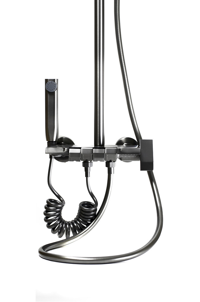 Душевая система SANTREK AQUA-1305 PRESTIGE (SAP-1305)  шар. d-28 с верхним душем, смесителем, гигиен лейкой (оруж сталь)