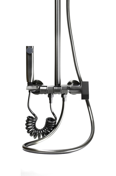 Душевая система SANTREK AQUA-1305 PRESTIGE (SAP-1305)  шар. d-28 с верхним душем, смесителем, гигиен лейкой (оруж сталь)