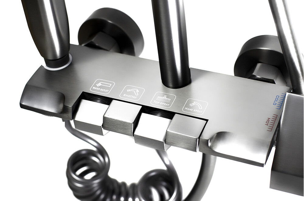 Душевая система SANTREK AQUA-1305 PRESTIGE (SAP-1305)  шар. d-28 с верхним душем, смесителем, гигиен лейкой (оруж сталь)