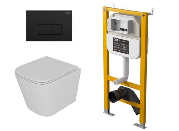  DS1431618 Комплект D&K Berlin  Унитаз DT1436016 бел. +Клавиша смыва DB1499025, черный +Инсталляция DI8050127