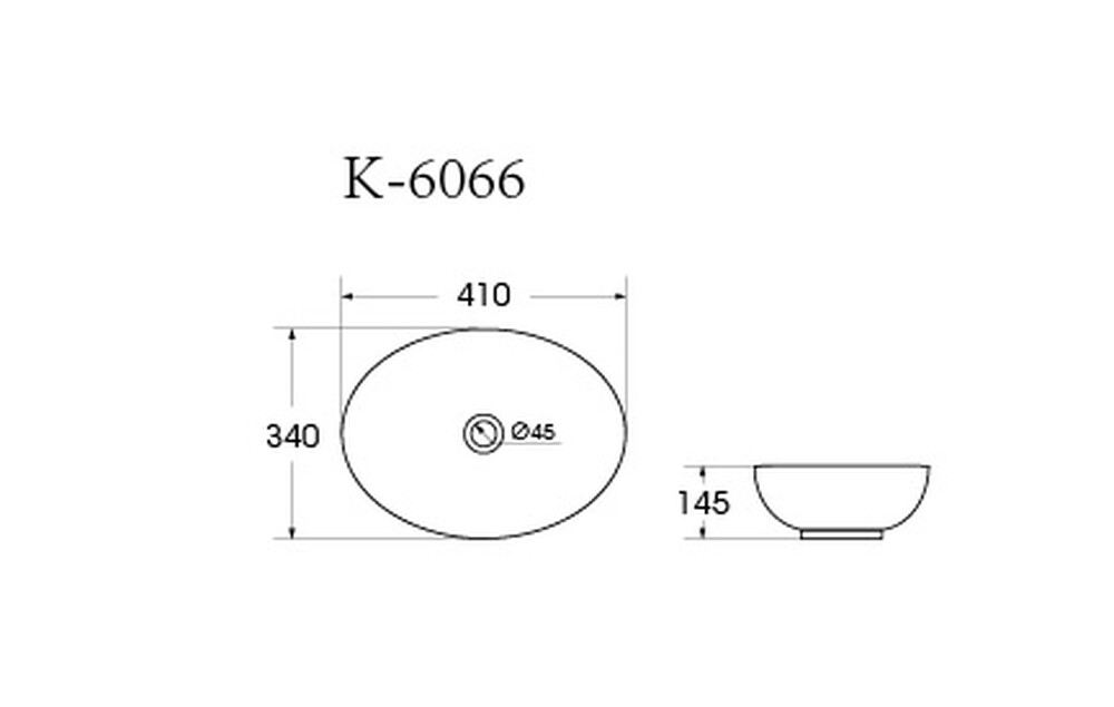 Раковина накладная HOLLER K-6066 (410*340*145мм), белая