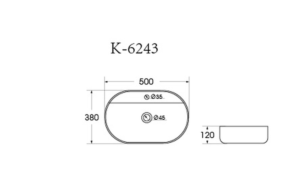 Раковина накладная HOLLER K-6243 (500*380*120мм), белая