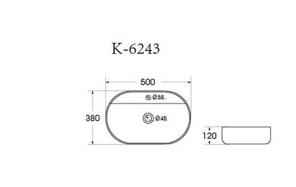Раковина накладная HOLLER K-6243 (500*380*120мм), белая