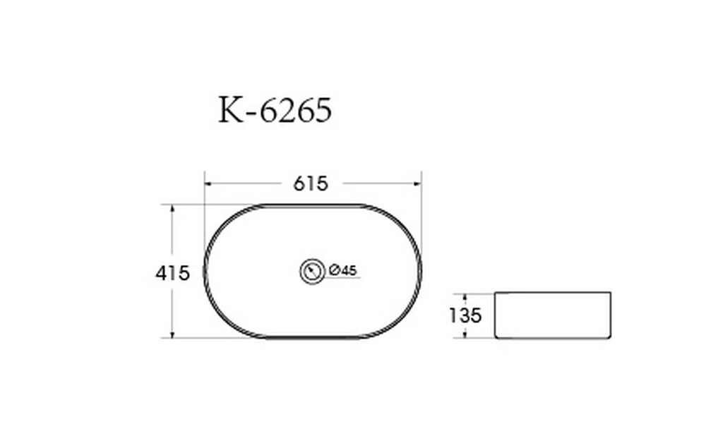 Раковина накладная HOLLER K-6265 (615*415*135мм), белая