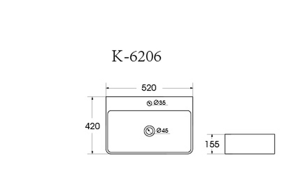 Раковина подвесная HOLLER K-6206 (520*420*155мм), белая (+ крепеж)