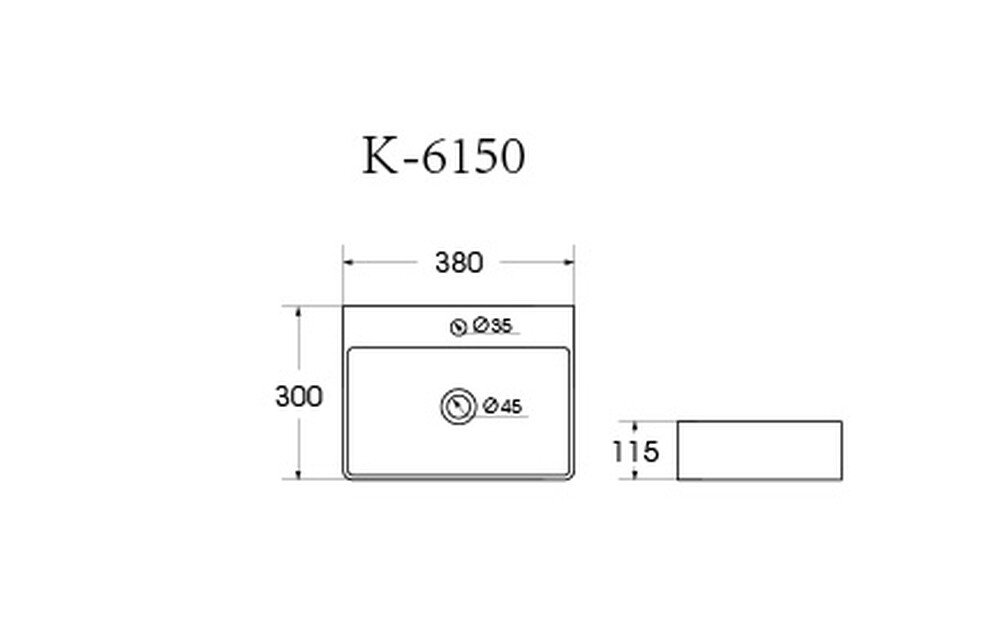 Раковина подвесная HOLLER K-6150 (380*300*120мм), белая (+ крепеж)