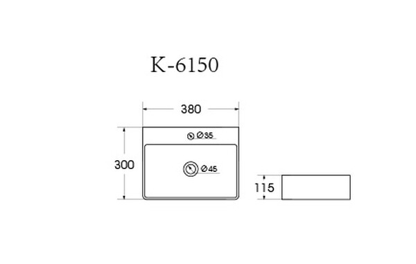 Раковина подвесная HOLLER K-6150 (380*300*120мм), белая (+ крепеж)