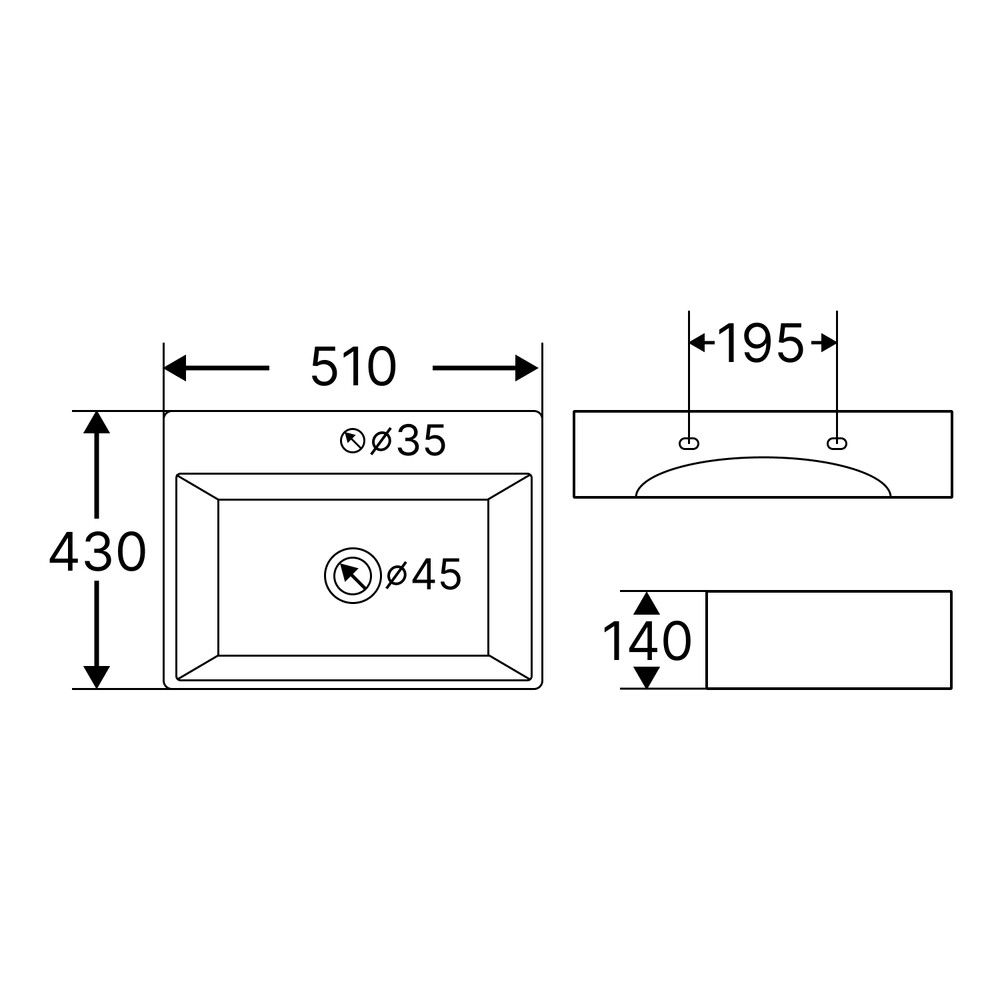 Раковина подвесная HOLLER K-6036-50 (510*430*140мм), белая (+ крепеж)