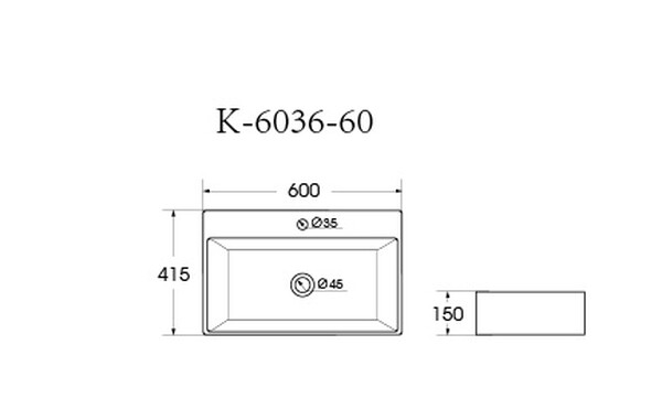 Раковина подвесная HOLLER K-6036-60 (600*415*150мм), белая (+ крепеж)