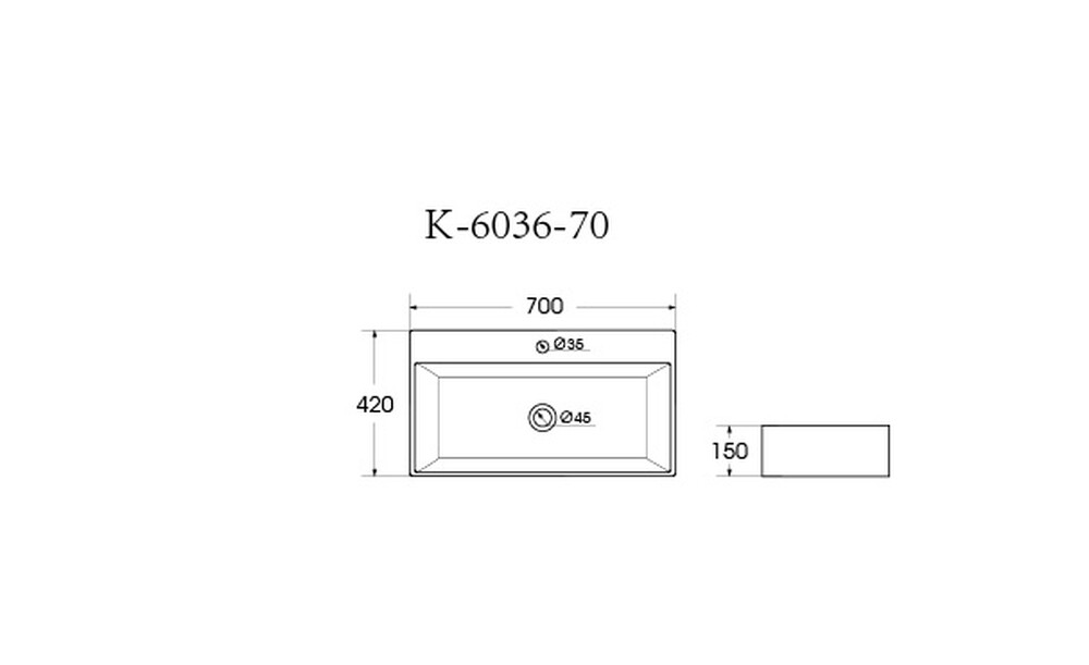 Раковина подвесная HOLLER K-6036-70 (700*420*150мм), белая (+ крепеж)