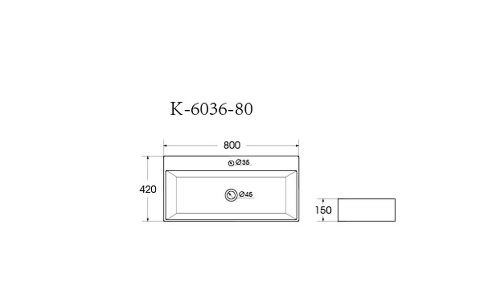Раковина подвесная HOLLER K-6036-80 (800*420*150мм), белая (+ крепеж)