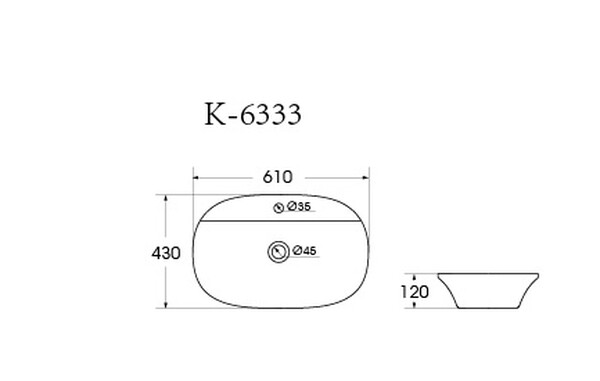 Раковина накладная HOLLER K-6333 (610*430*120мм), белая