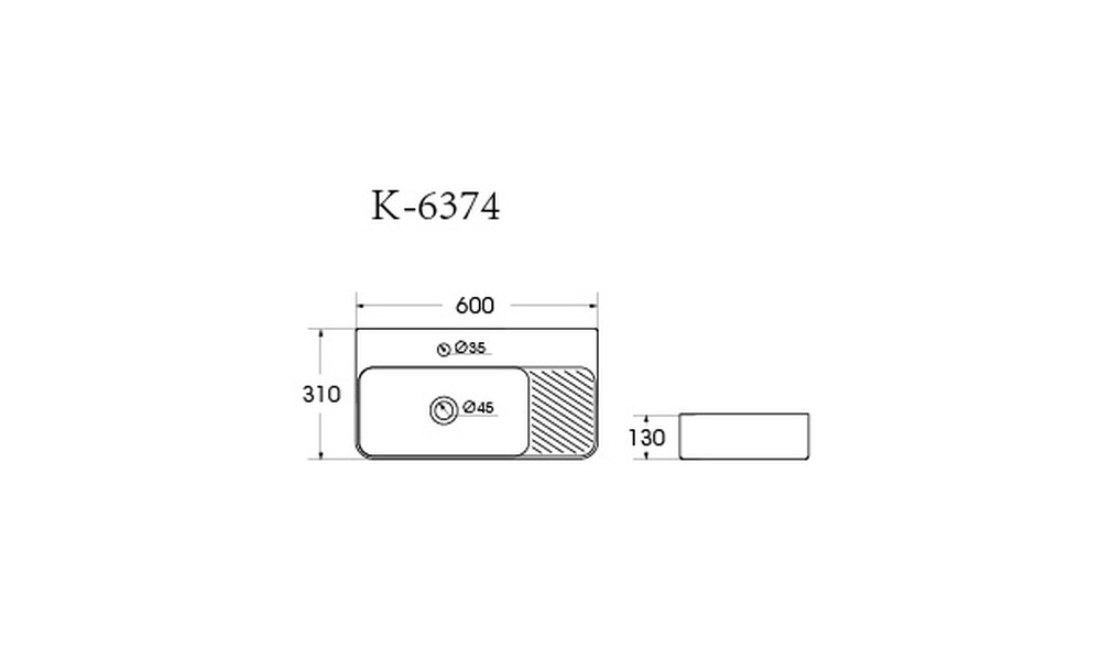 Раковина подвесная HOLLER K-6374 (600*310*130мм), белая (+ крепеж)