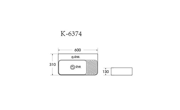 Раковина подвесная HOLLER K-6374 (600*310*130мм), белая (+ крепеж)
