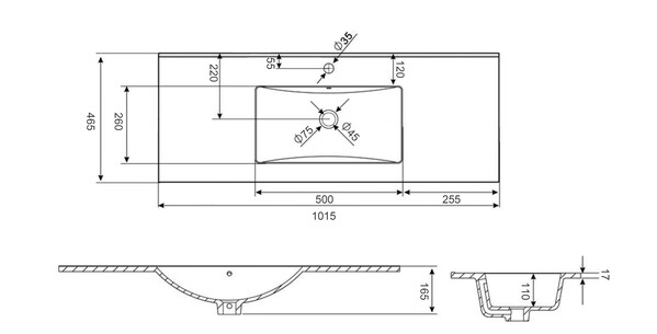 Раковина врезная HOLLER E100 (1015*465*165мм), белая