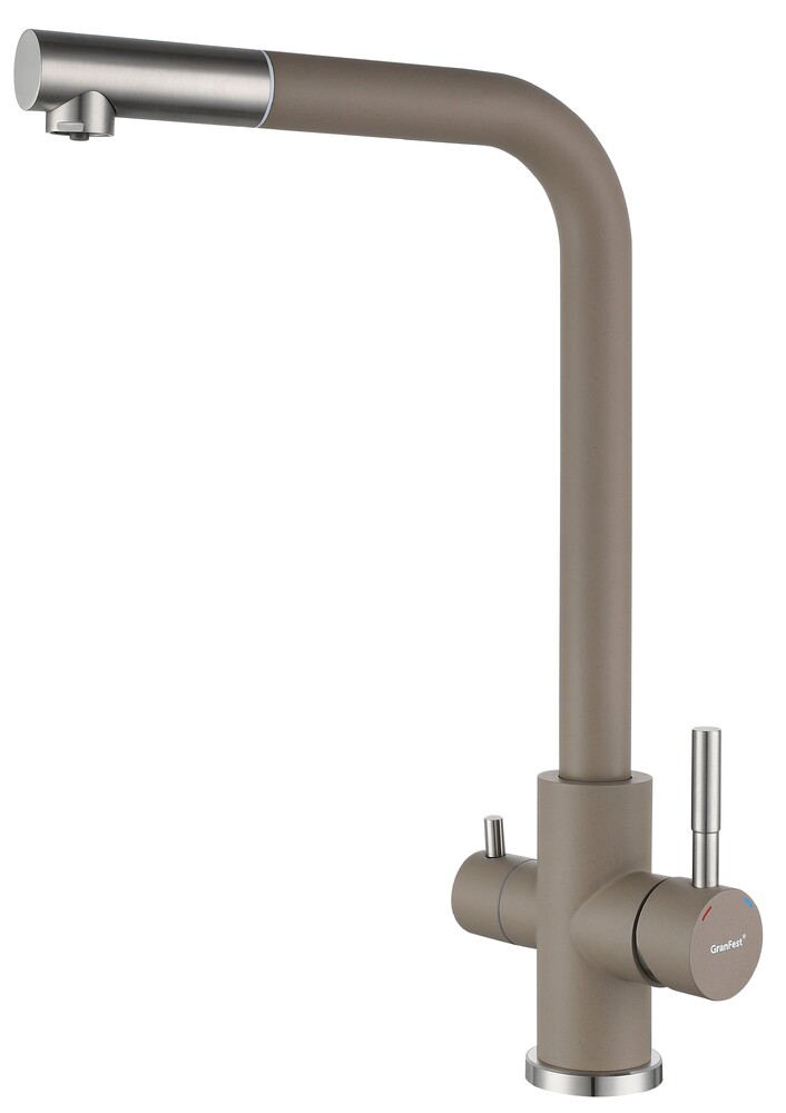 Смеситель Кухня QUARZ GRANFEST  Z-5421 d=35 Г-обр. с краном питьевой воды (песочный)