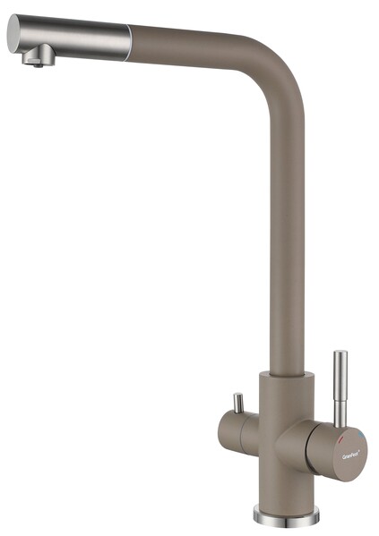 Смеситель Кухня QUARZ GRANFEST  Z-5421 d=35 Г-обр. с краном питьевой воды (песочный)