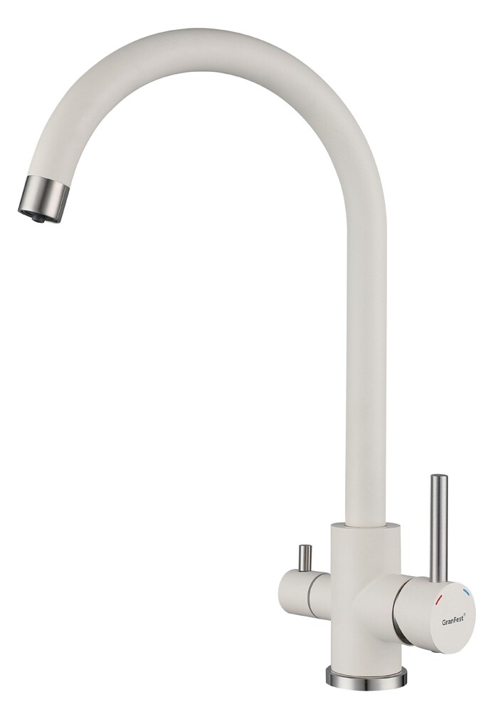 Смеситель Кухня QUARZ GRANFEST  Z-5420 d=35 U-обр. с краном питьевой воды (белый)