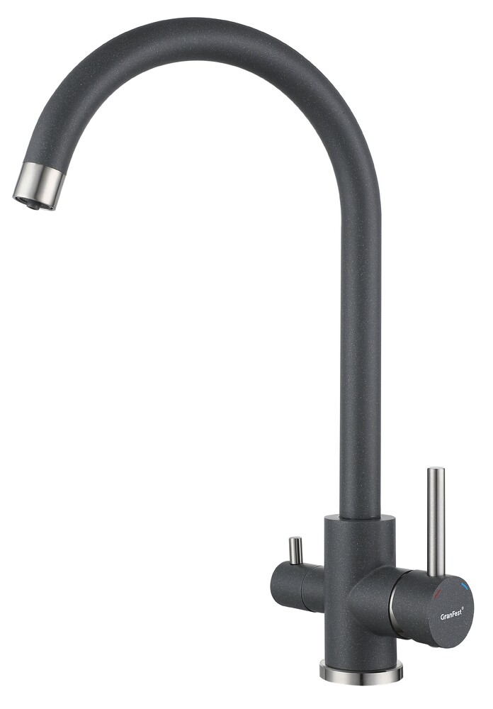 Смеситель Кухня QUARZ GRANFEST  Z-5420 d=35 U-обр. с краном питьевой воды (темно-серый)