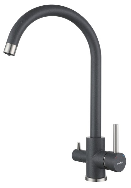 Смеситель Кухня QUARZ GRANFEST  Z-5420 d=35 U-обр. с краном питьевой воды (темно-серый)