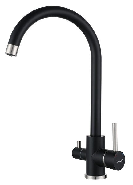 Смеситель Кухня QUARZ GRANFEST  Z-5420 d=35 U-обр. с краном питьевой воды (черный)