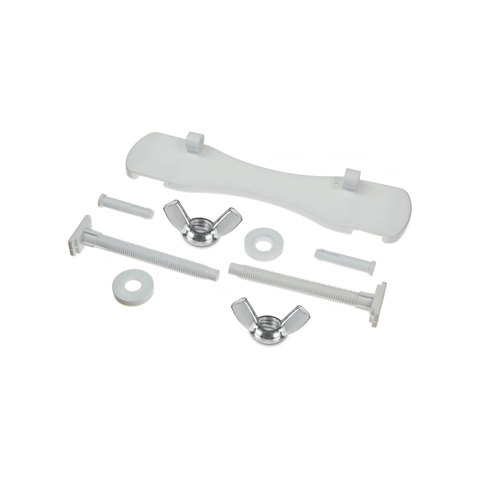 Комплект крепления крышки ОРИО серии К/КУ к унитазу (1 планка+2 заглушки, 2 винта, шайбы и мет.гайки) белый МККУ-1