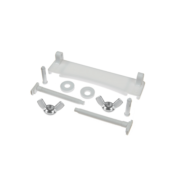 Комплект крепления крышки ОРИО серии КВ к унитазу (1 планка+2 заглушки, 2 винта, шайбы и мет.гайки) белый МККВ-3