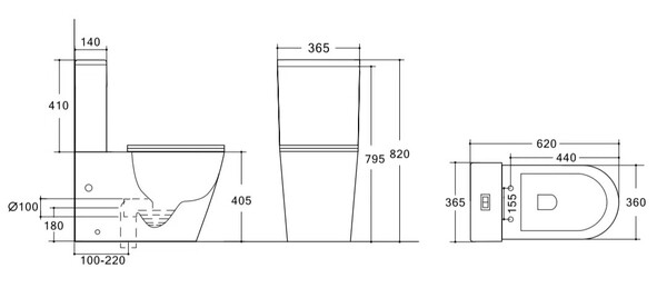 Унитаз-компакт безободковый HOLLER ZOOM (620*365*820мм сиденье дюропласт с микролифтом, арматура 2-х режимная)  (2 места) белый