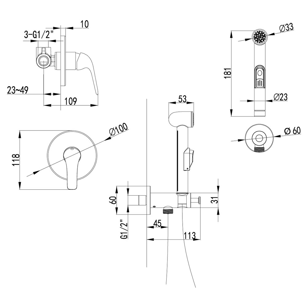 LM1219C plus Advance Смеситель с гигиеническим душем, встраиваемый, хром LEMARK