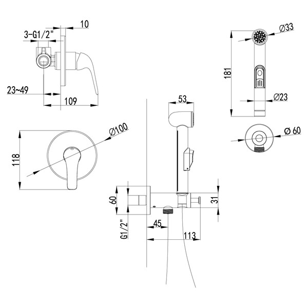 LM1219C plus Advance Смеситель с гигиеническим душем, встраиваемый, хром LEMARK
