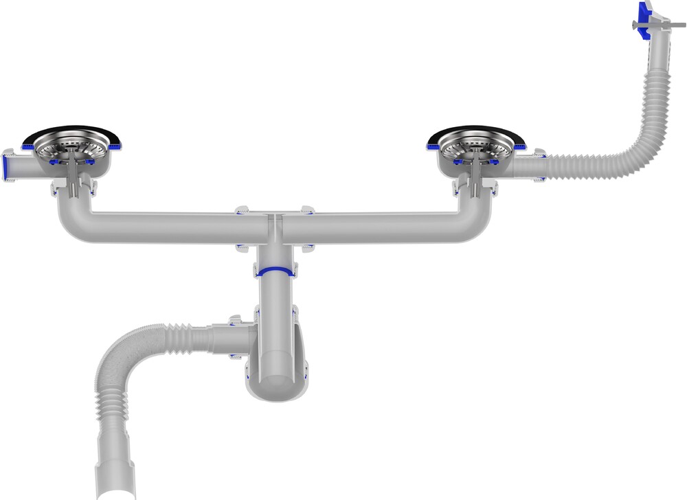 D0148-12-MR Сифон для двойных моек Aquant 3 1/2х40 метал. реш. с прямоуг. перелив., с гибкой трубой 40х40/50