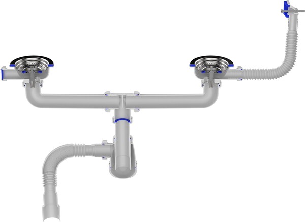 D0148-12-MR Сифон для двойных моек Aquant 3 1/2х40 метал. реш. с прямоуг. перелив., с гибкой трубой 40х40/50