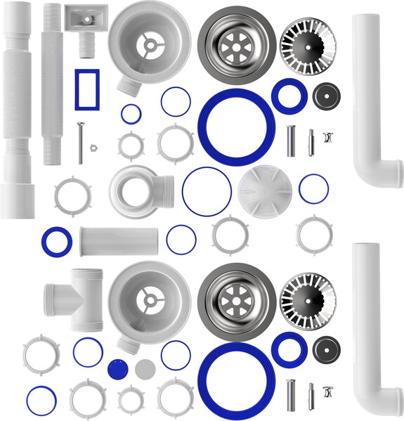 D0148-12-MR Сифон для двойных моек Aquant 3 1/2х40 метал. реш. с прямоуг. перелив., с гибкой трубой 40х40/50