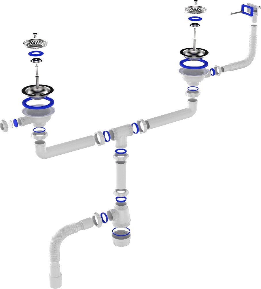 D0148-12-MR Сифон для двойных моек Aquant 3 1/2х40 метал. реш. с прямоуг. перелив., с гибкой трубой 40х40/50
