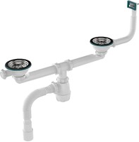 D0148-12-MR Сифон для двойных моек Aquant 3 1/2х40 метал. реш. с прямоуг. перелив., с гибкой трубой 40х40/50