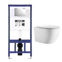  Инсталляция HOLLER MQ102 (комплект 3 в 1) + Унитаз подвесной безободковый HOLLER WALL,белый  + Клавиша смыва HOLLER GPE, хром