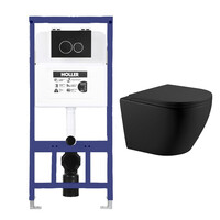 Инсталляция HOLLER MQ102 (комплект 3 в 1) + Унитаз подвесной безободковый HOLLER POINT MB, черный матовый + Клавиша смыва HOLLER MBRC, черный матовый