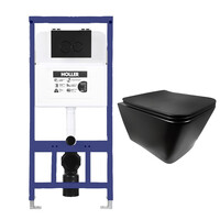  Инсталляция HOLLER MQ102 (комплект 3 в 1) + Унитаз подвесной безободковый HOLLER BLOCK MB, черный матовый  + Клавиша смыва HOLLER MBR, черный матовый