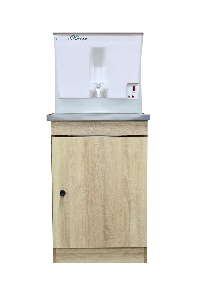Умывальник "Весна" с ЭВН Пластиковый бак (тумба ЛДСП Дуб Сонома светлый, мойка Нержавейка 40*50, бак 17л) 1,25кВт