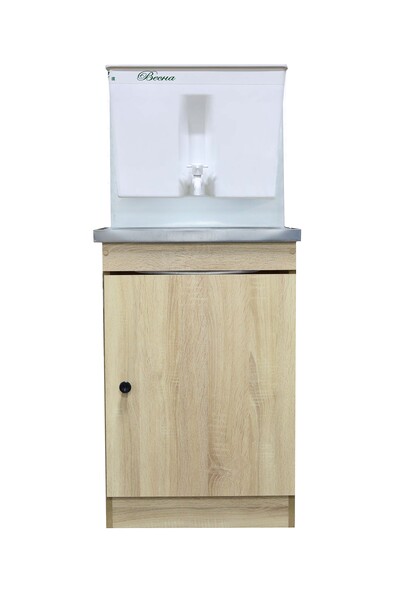 Умывальник "Весна" без ЭВН Пластиковый бак (тумба ЛДСП Дуб Сонома светлый, мойка Нержавейка 40*50, бак 17л)